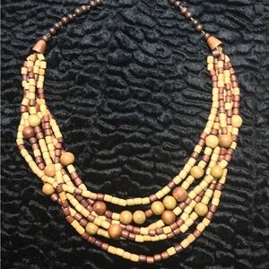 Wooden Multi-Strand Brown and Tan Necklace with Beads